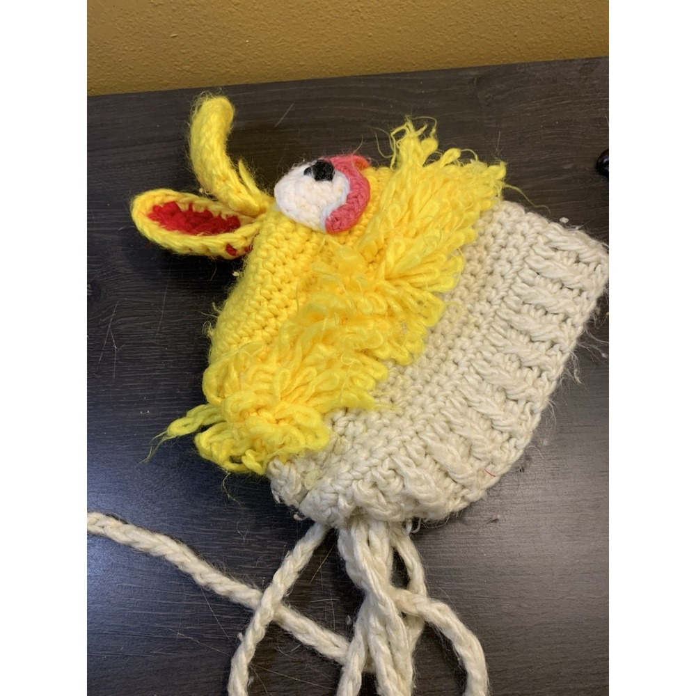 Vintage Sesame Street Big Bird Kids Childs Hand Knit Bonnet Muppet Hat JCPenney